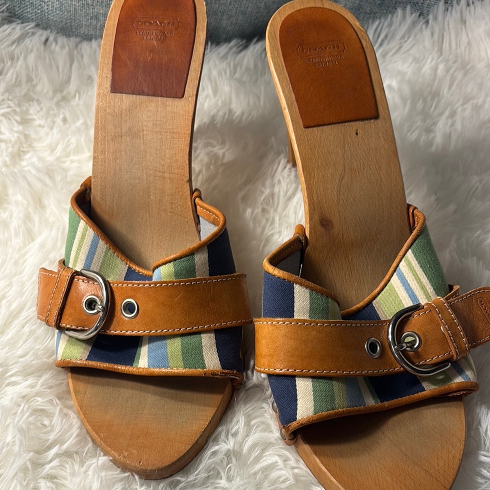 Coach striped slides